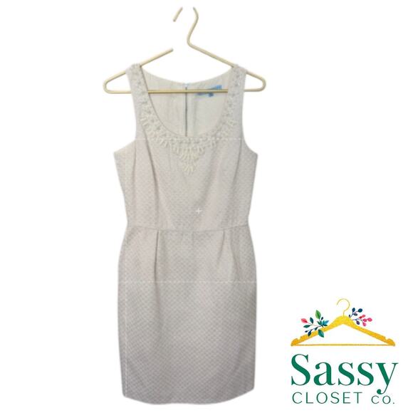 Antonio Melani Off White Beaded Textured Sleeveless Dress Size 6 EUC - Picture 12 of 13